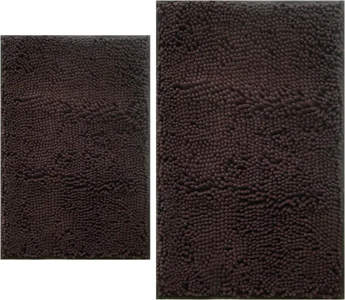 Miniatura 30 de Juegos de alfombras de baño de 2 piezas, alfombra de baño de felpilla extra suave ultra absorbente, alfombra de baño con base antideslizante de PVC