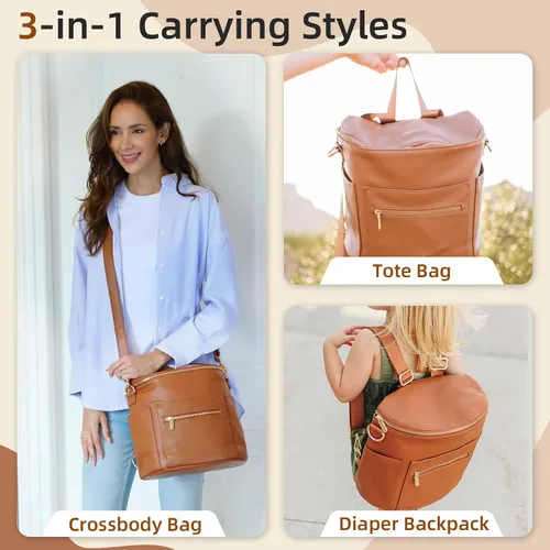 Miniatura 2 de miss fong Pequeña bolsa de pañales mini bolsa de pañales, mochila de cuero para pañales con 14 bolsillos, bolsillos aislados y correa para el hombro