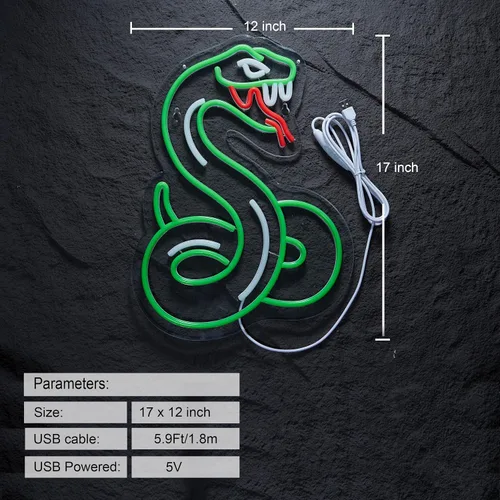 Miniatura 2 de Letrero de neón de serpiente para decoración de pared, letrero de serpiente pitón con luz LED de neón regulable. verde+blanco+rojo