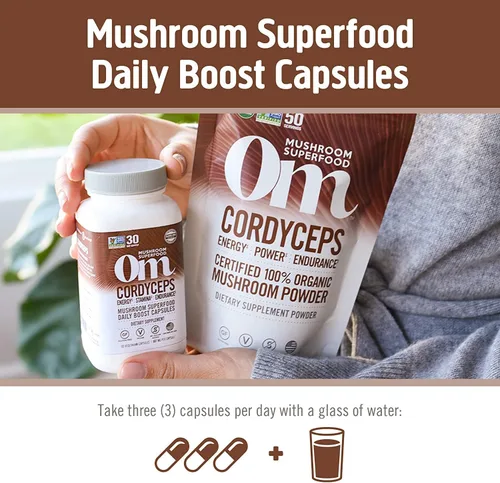 Miniatura 6 de Om Mushroom Superfood Cordyceps Mushroom Capsules Suplemento de superalimentos, 90 unidades, 30 días, energía, potencia, resistencia y soporte