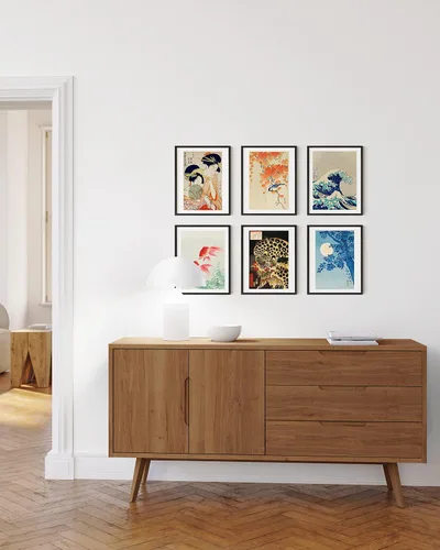 Miniatura 5 de HAUS AND HUES Impresiones de arte asiático, juego de 6 decoraciones japonesas contemporáneas de pared, pinturas de hokusai, carteles de ondas, Juego