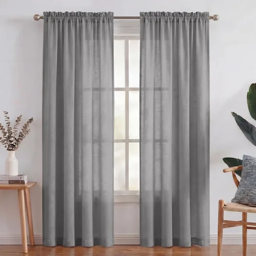 Miniatura 55 de Turquoize cortinas traslúcidas de lino natural, cortinas semitransparentes, cortinas de arpillera con bolsillo para cortinero, paneles para ventana