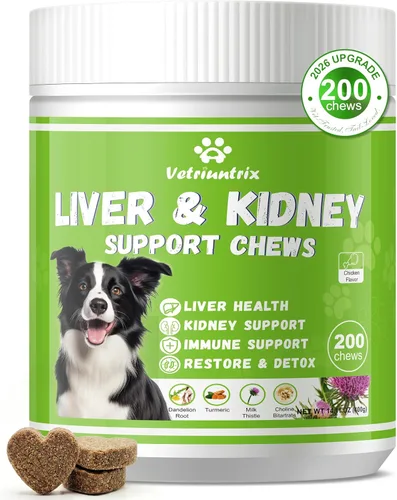Apoyo hepático para perros, cardo mariano para perros, desintoxicación, metabólico, suplemento multivitamínico para perros para apoyo hepático y