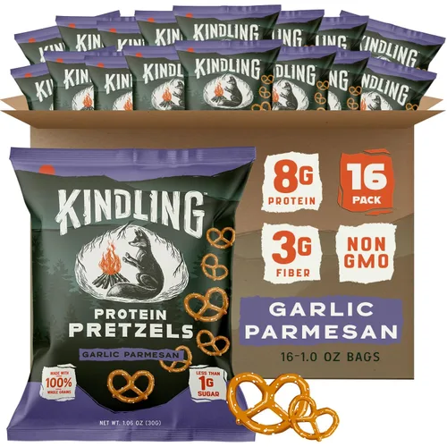 Miniatura 13 de Kindling Pretzels proteicos - Sal marina Bolsas de tamaño aperitivo llenas de proteínas Kosher 0.28-0.32 oz de proteína por porción Sin