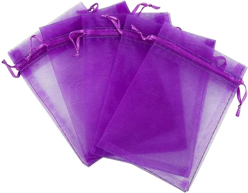 Miniatura 3 de Bolsa de regalo de organza con cordón de 50 unidades para joyas, flores secas de lavanda, tela transparente de 4 x 6 pulgadas, bolsa de gasa morada