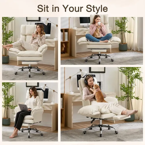 Miniatura 9 de Cloud - Silla de oficina con patas cruzadas con reposapiés, silla ergonómica ejecutiva grande y alta, reposabrazos abatibles para mascotas, silla