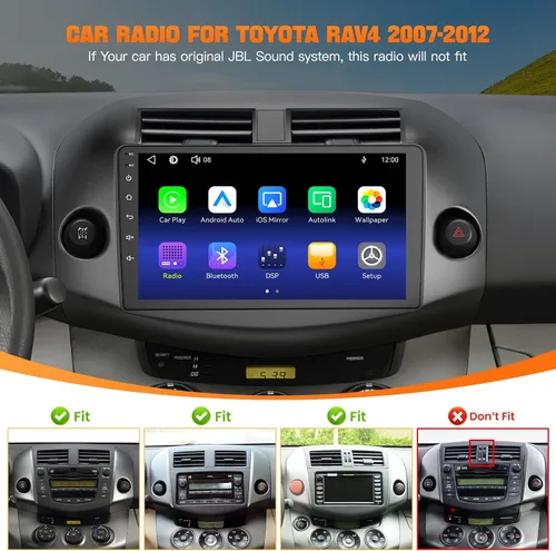 Miniatura 2 de Estéreo de radio de coche para Toyota RAV4 2007-2012 sin sistema de sonido JBLB, compatible con Carplay inalámbrico/Android Auto/Mirrorlink