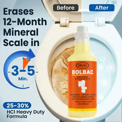 Miniatura 2 de Brodi BolBac - Limpiador de inodoro resistente, fórmula HCI de alta potencia 25-30%, eliminación rápida de cal y óxido, seguro para accesorios