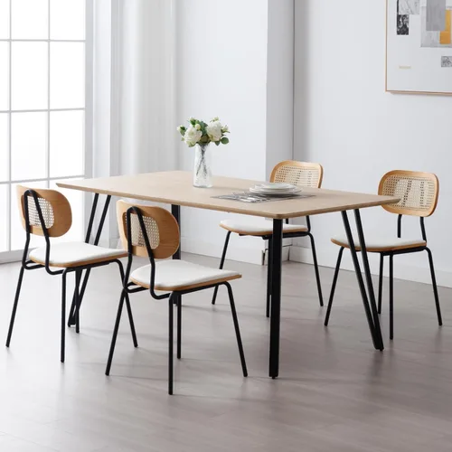 Miniatura 7 de Ya-Home Mid-Century - Juego de 2 sillas de comedor con respaldo de caña de ratán, asiento tapizado de piel sintética, patas de metal negro, sillas