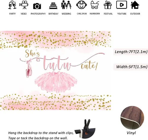 Miniatura 5 de Lofaris Tutú de 7 x 5 pies, bonito telón de fondo para niñas, baby shower, fotografía, puntos dorados, decoraciones de fiesta de cumpleaños
