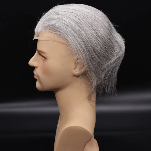 Miniatura 5 de Peluca de cabello humano europeo de repuesto para hombre, encaje suizo frontal, 0.003 in, piel fina, poliuretano, con bucle, 10 x 8 pulgadas, 20%