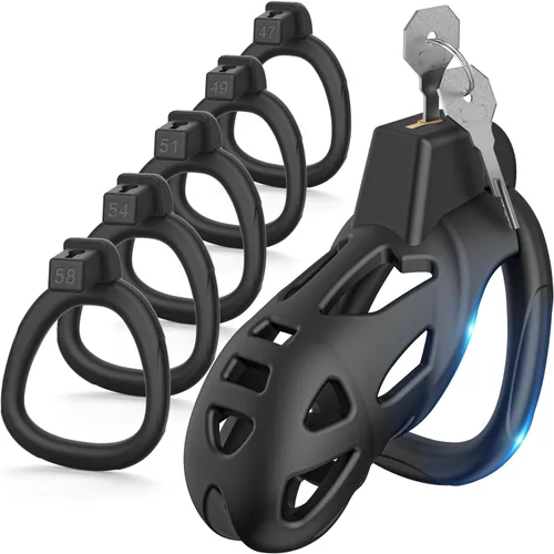 Yivans Jaula de castidad masculina, jaula ligera de castidad para el cuerpo, resina segura para el cuerpo+jaula de pene ABS para hombres con anillo
