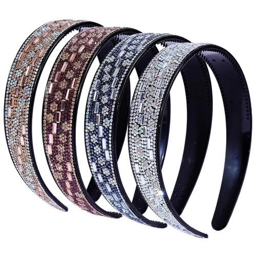 Miniatura 13 de Diademas con pedrería para mujeres y niñas, 4 piezas de diadema brillante de cristal antideslizante, diadema de cabello de pedrería sólida
