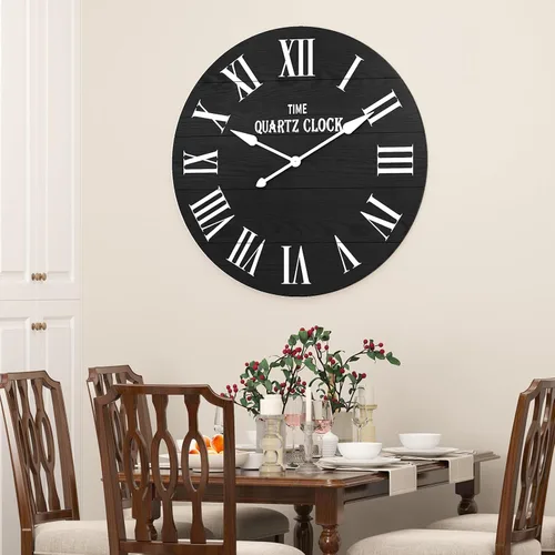 Miniatura 7 de ARTPOWER Reloj de pared grande de granja, reloj de pared Shiplap de 35.5 pulgadas con número romano, casi sin tictac, relojes de pared redondos