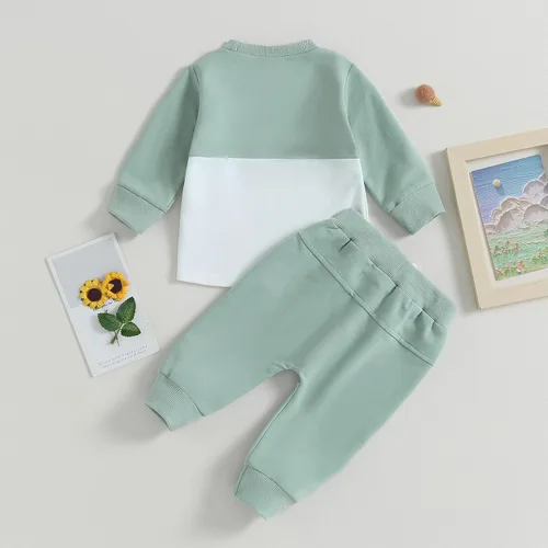 Miniatura 10 de Conjunto de ropa de otoño e invierno para bebé niño pequeño, sudadera de manga larga con colores contrastantes, pantalones elásticos para recién