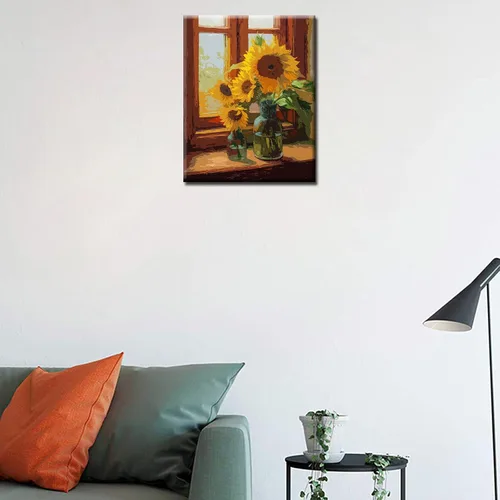 Miniatura 3 de Tucocoo Jarrón de girasoles de pintura por números con pinceles y pigmento acrílico sobre lienzo para adultos, ventana rústica, proyecto de Artwork-1
