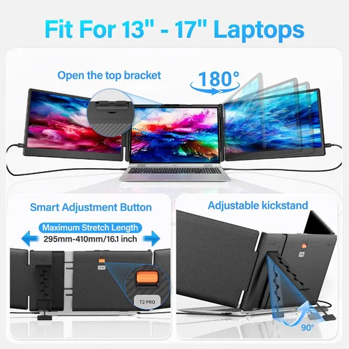 Miniatura 3 de Extensor de pantalla para laptop, monitor portátil triple FHD 1080P de 14.2 pulgadas para laptop con botón de ajuste inteligente, extensor