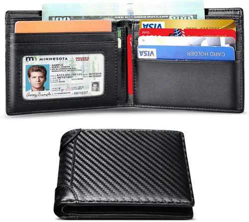 Miniatura 8 de Swallowmall Mens Wallet RFID Genuine Leather Slim Bifold Wallets For Men Removable ID Windows 11 Cards Holders Gift Box