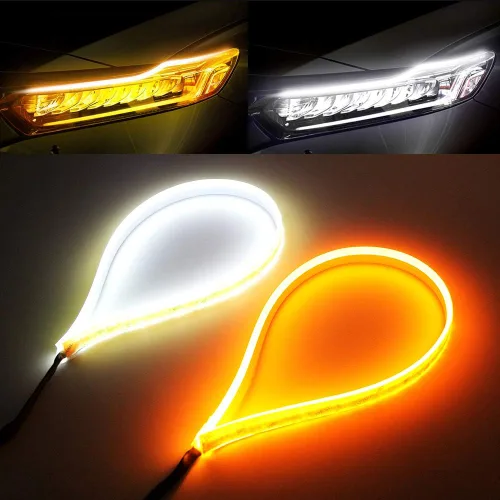 Tira de luz LED ámbar blanca, 2 unidades, 23 pulgadas, 114 unidades, chip LED, doble color, impermeable, para automóvil, flexible, diurna, tira de