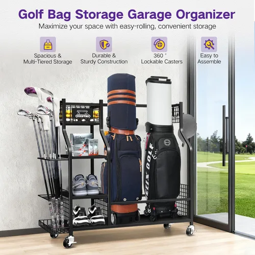 Miniatura 2 de Organizador de almacenamiento de bolsas de golf, soporte de almacenamiento para bolsas de golf y otros accesorios de equipo de golf, estante