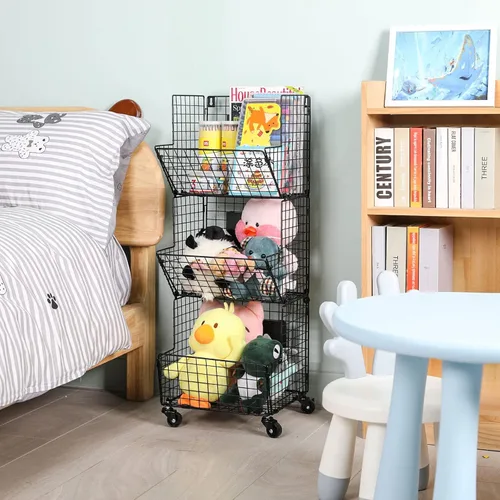 Miniatura 9 de Sonyabecca Cesta de Almacenamiento de Juguetes para Exteriores, Organizador de Cocina de Juego con 5 Ganchos en S, Carrito de Almacenamiento Rodante