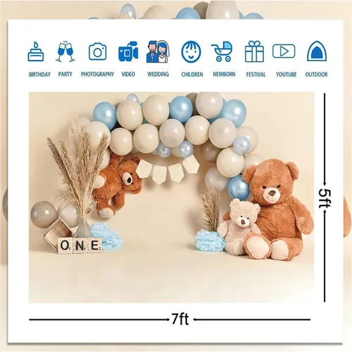 Miniatura 4 de Bear Newbown - Globo de ruptura de pastel de primer cumpleaños, decoración de fondo de bebé, estudio fotográfico, cartel de fiesta de primer