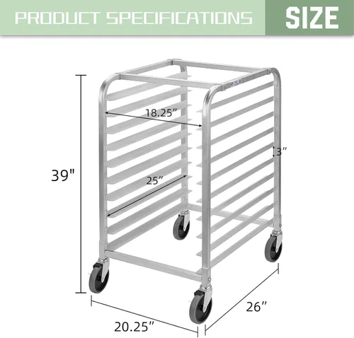 Miniatura 2 de HALLY SINKS & TABLES H Estante para panecillos de 10 niveles con ruedas, estante comercial de aluminio para panadería completa y media hoja, cocina
