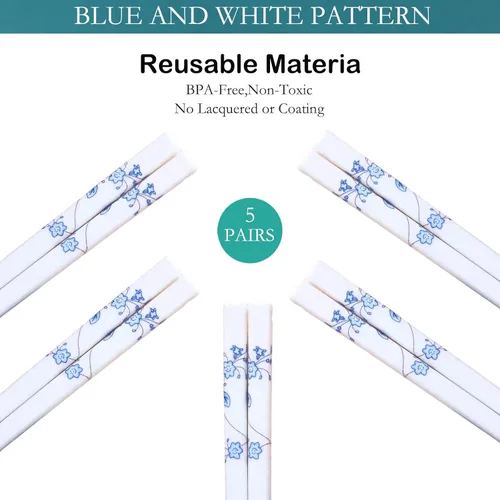 Miniatura 9 de Palillos de cerámica reutilizables, 5 pares, aptos para lavavajillas, palillos azules, 9.7 pulgadas (estrellas azules)