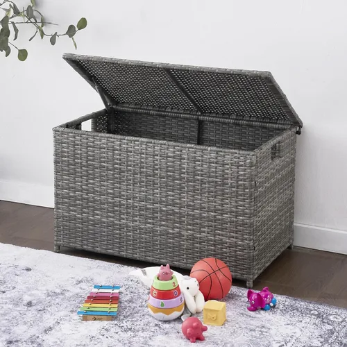 Miniatura 4 de Baúl de almacenamiento de mimbre, 30 x 17 x 18 pulgadas, 160 L, baúl de mimbre tejido a mano con tapa que se mantiene abierta, soporta 200 libras
