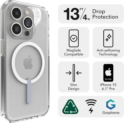 Miniatura 2 de ZAGG - Funda para iPhone 15 Pro de Palace de Cristal con cierre magnético transparente - Protección contra caídas (13 pies/4 m), grafeno duradero