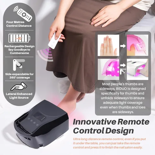 Miniatura 5 de Lámpara de uñas UV inalámbrica de 52 LED, alta potencia de 96 W, base de espejo magnético, luz de pulgar, 4 temporizadores, sensor automático