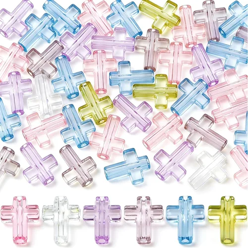 Miniatura 27 de 120 dijes de cruz para hacer joyas, cuentas de cruz religiosa para pulseras, cruces para hacer joyas, pulseras, collares, manualidades (6 colores)