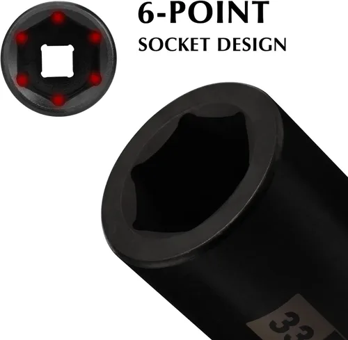 Miniatura 4 de EMENTOL Zócalo de impacto de tuerca de eje de husillo profundo de 1 pulgada, CR-MO, 6 puntos, métrico, profundo 6PT Socket de impacto - 1.299 in