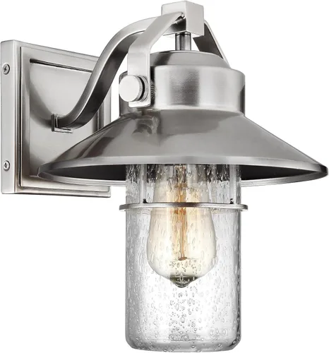 Feiss OL13900PBS Boynton StoneStrong - Farol de pared para iluminación de patio al aire libre, níquel satinado, 1 luz (9 pulgadas de ancho x 11