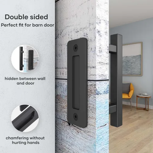 Miniatura 3 de EaseLife Paquete de 2 tiradores de puerta corrediza de granero de 10 pulgadas con herrajes empotrados, doble cara, resistente, rústico