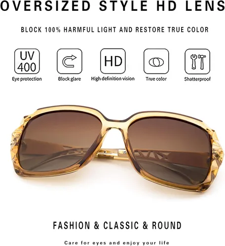 Miniatura 4 de LECKIRUT - Lentes de sol de gran tamaño para mujer lentes de sol clásicos y a la moda con protección UV polarizada