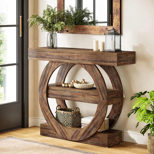 Miniatura 10 de Tribesigns Mesa de entrada de 41 pulgadas con almacenamiento, mesa consola de granja de 3 niveles con estantes, mesas de vestíbulo de madera