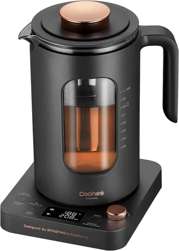 INTASTING Hervidor de té eléctrico, hervidor eléctrico con infusor de té, control de temperatura de perilla de ±1 ℉, vidrio sin BPA, calentamiento