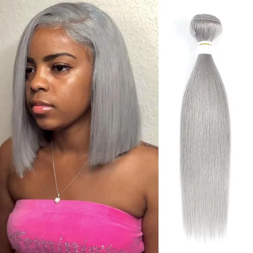 Miniatura 13 de Paquetes de Cabello Humano Ondulado Gris (10 pulgadas?1PC) 9A Paquetes de Tejido de Cabello Humano Brasileño Remy 100% Extensiones de Trama