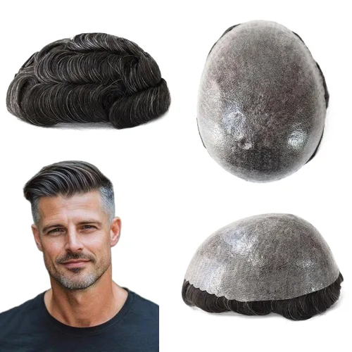 Miniatura 20 de HAIR NATURE Sistemas de reemplazo de cabello humano Toupee para hombre, 0.005 in, piel de polietileno inyectada, pelucas reales para hombres