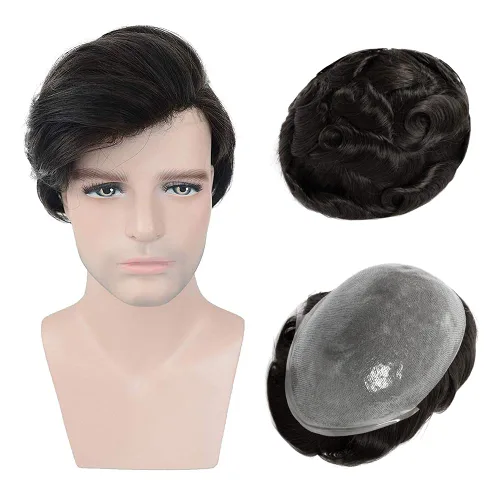 Miniatura 7 de Amiable toupee para hombres piel fina suave PU con encaje frontal de 1.5 pulgadas 8 x 10 pulgadas, 0.002 in, cabello humano virgen europeo, piezas #7