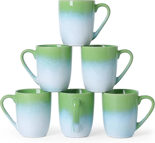 Miniatura 12 de MONITO Juego de 6 tazas de café de 14 onzas, modernas tazas de café de cerámica grandes con asa para té/latte/leche/cacao, divertidas tazas de té