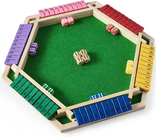 Miniatura 7 de Vamslove - Juego "Shut The Box" para 6 jugadores con 12+4 dados - Juego de mesa de madera de 6 lados colorido con números matemáticos para niños
