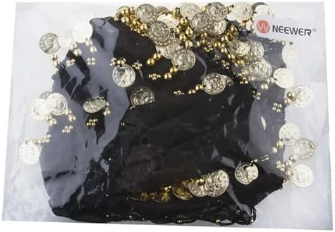 Miniatura 2 de AK TRADING CO. Falda tipo bufanda negra con 128 monedas de oro y cuentas