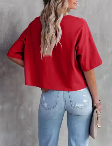 Miniatura 2 de TICTICMIMI Camisetas cortas de verano para mujer, manga corta, cuello redondo, camisetas básicas sin botones