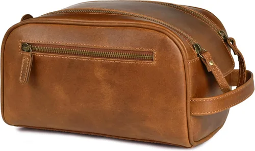 Miniatura 11 de LEATHER VILLAGE - Bolsa de viaje para artículos de tocador de cuero premium con forro impermeable Kit de neceser vintage hecho a mano