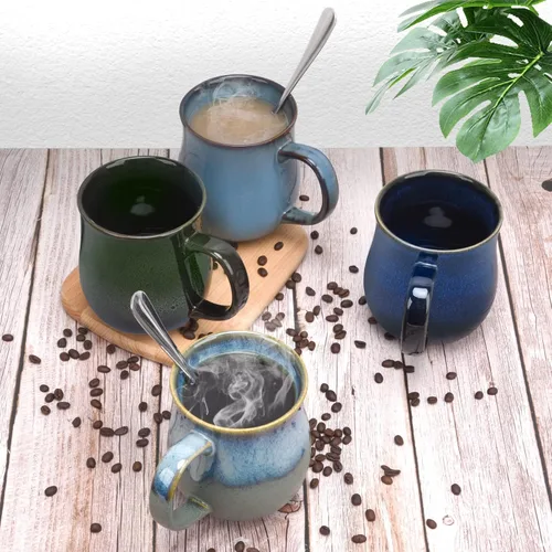 Miniatura 5 de Tazas de café de cerámica grandes de 20 onzas, 600ml, asa grande, taza de té de cerámica hecha a mano para oficina y hogar, fácil de sostener, apta