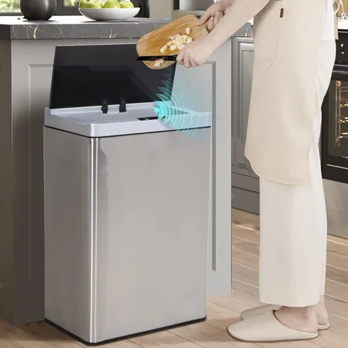 Miniatura 11 de Bote de basura automático de 13 galones con tapa, cubo de basura grande de acero inoxidable con sensor de movimiento, sin tacto, para cocina, Azul