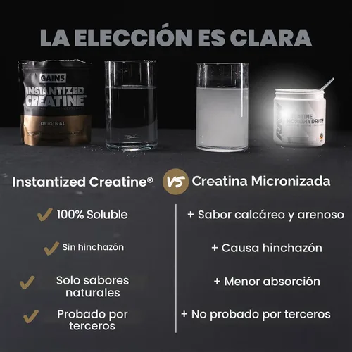Miniatura 8 de Gains in Bulk Monohidrato de Creatina Instantánea para Mujeres y Hombres, Polvo de Creatina Soluble, Apoya la Construcción Muscular, Fuerza