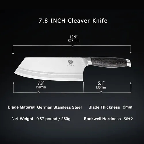 Miniatura 4 de WILDMOK Cuchillo Carnicero de 7.8 Pulgadas, Cuchillos de Chef Chinos Ultra Afilados - Cuchillo de Cocina para Picar, Acero Alemán y Mango Ergonómico